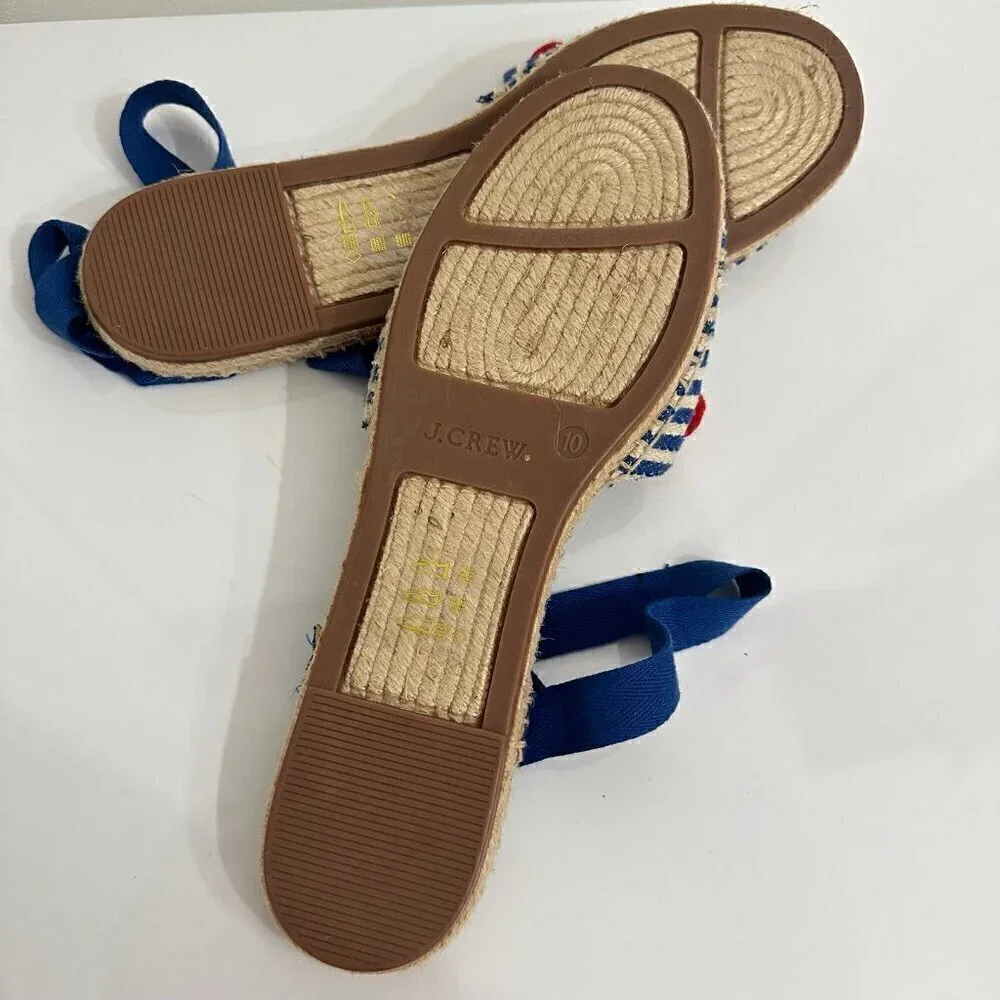 J.Crew Pom Pom tie ankle espadrilles